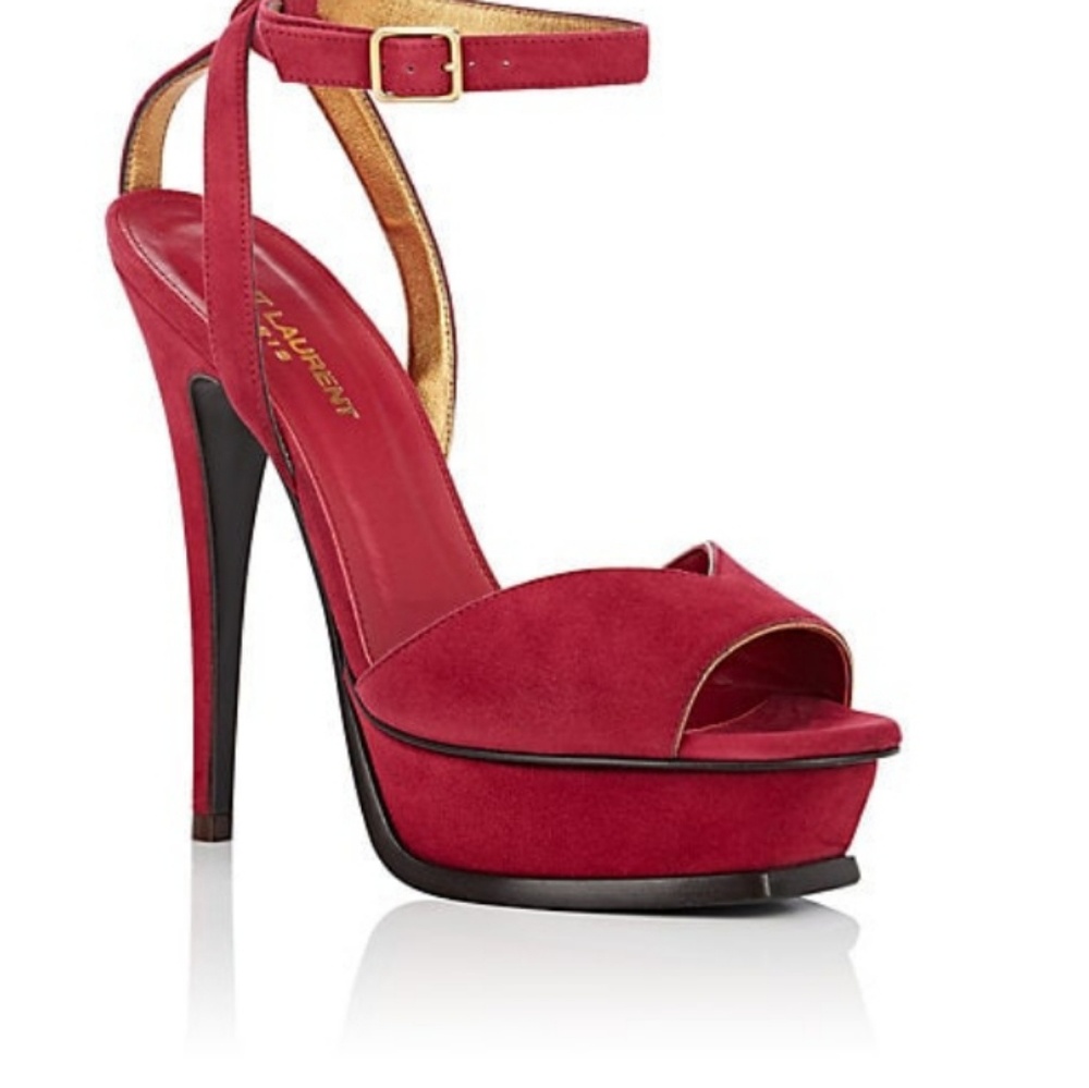 ❌SOLD❌Saint Laurent's fuchsia suede Tribute sandal - Picture 6 of 7
